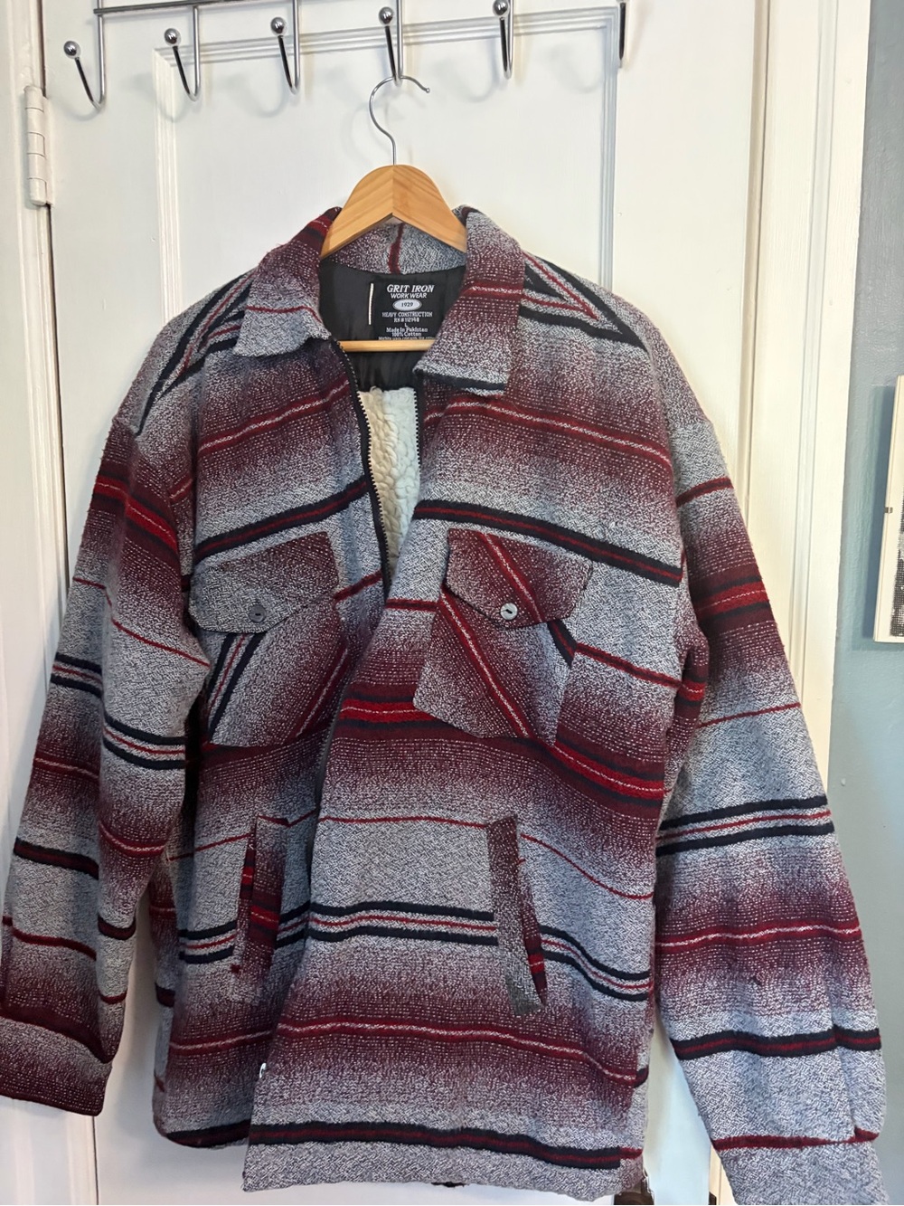 Men's Red & Gray Sherpa-Lined Jacket